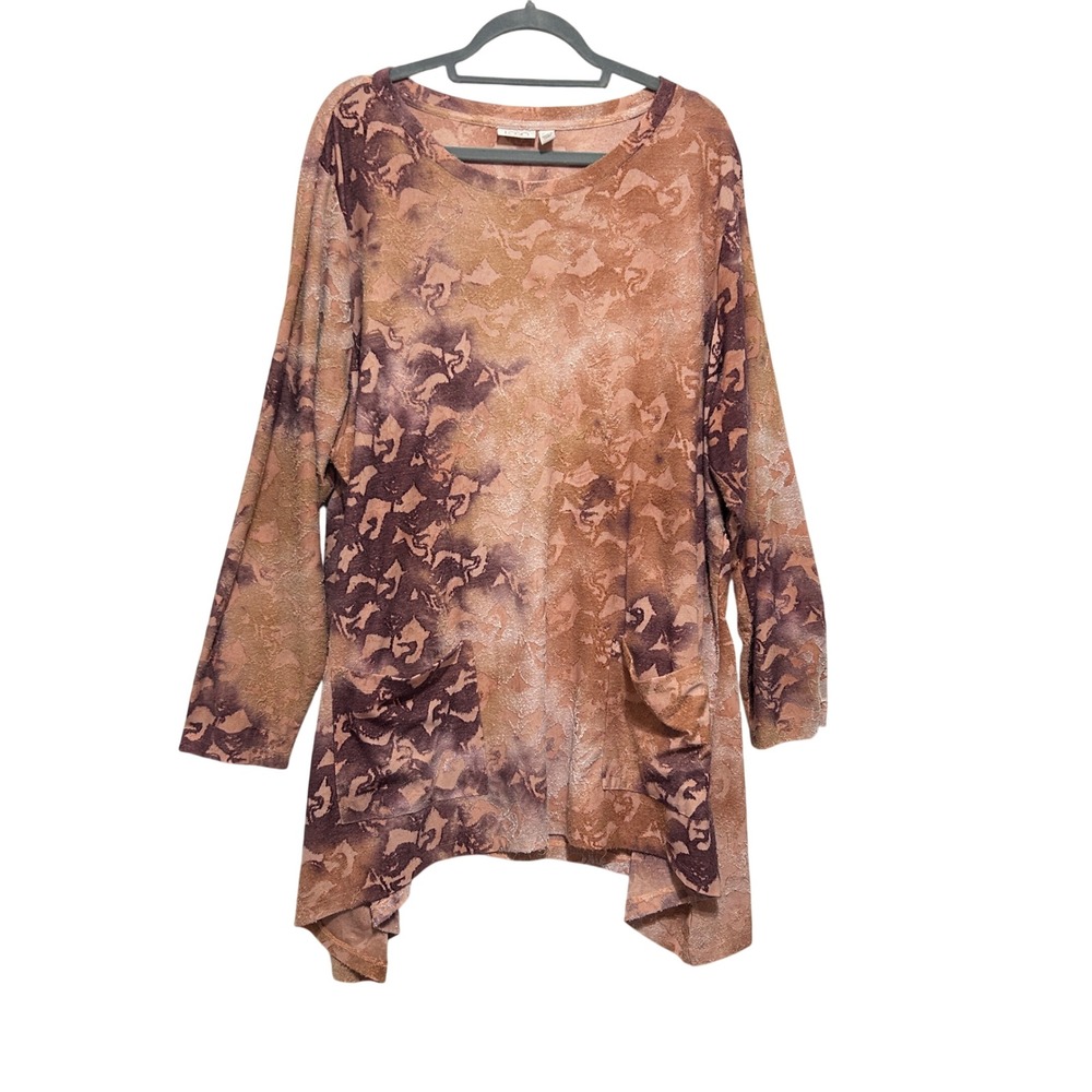 Logo Lori Goldstein Womens Boho Tunic Top 4X Laganlook Abstract Sharkbite Hem